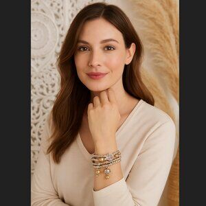 J. Jill Layered Bracelet Mixed Metal Medallion Bell Charms Magnetic Closure NWT